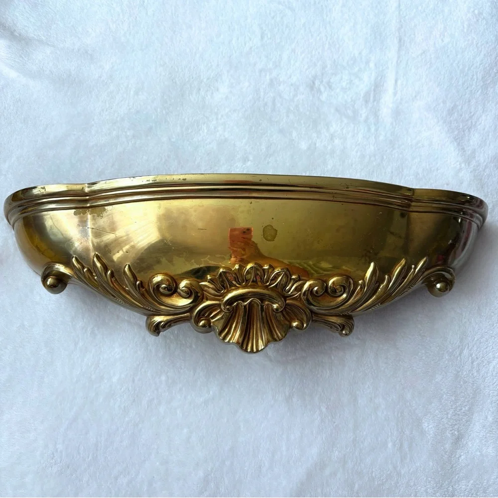 ✨ HOLLYWOOD REGENCY ORNATE WALL PLANTER WALL POCKET GOLD ORNATE DECOR ANTIQUE✨